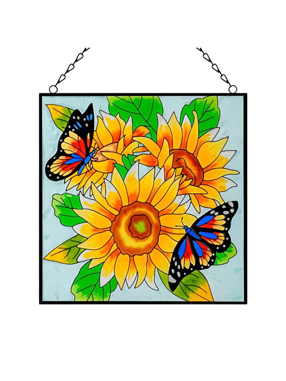 Sunflower and Butterfly Stained Glass Window Hangings 11" Glass Suncatchers